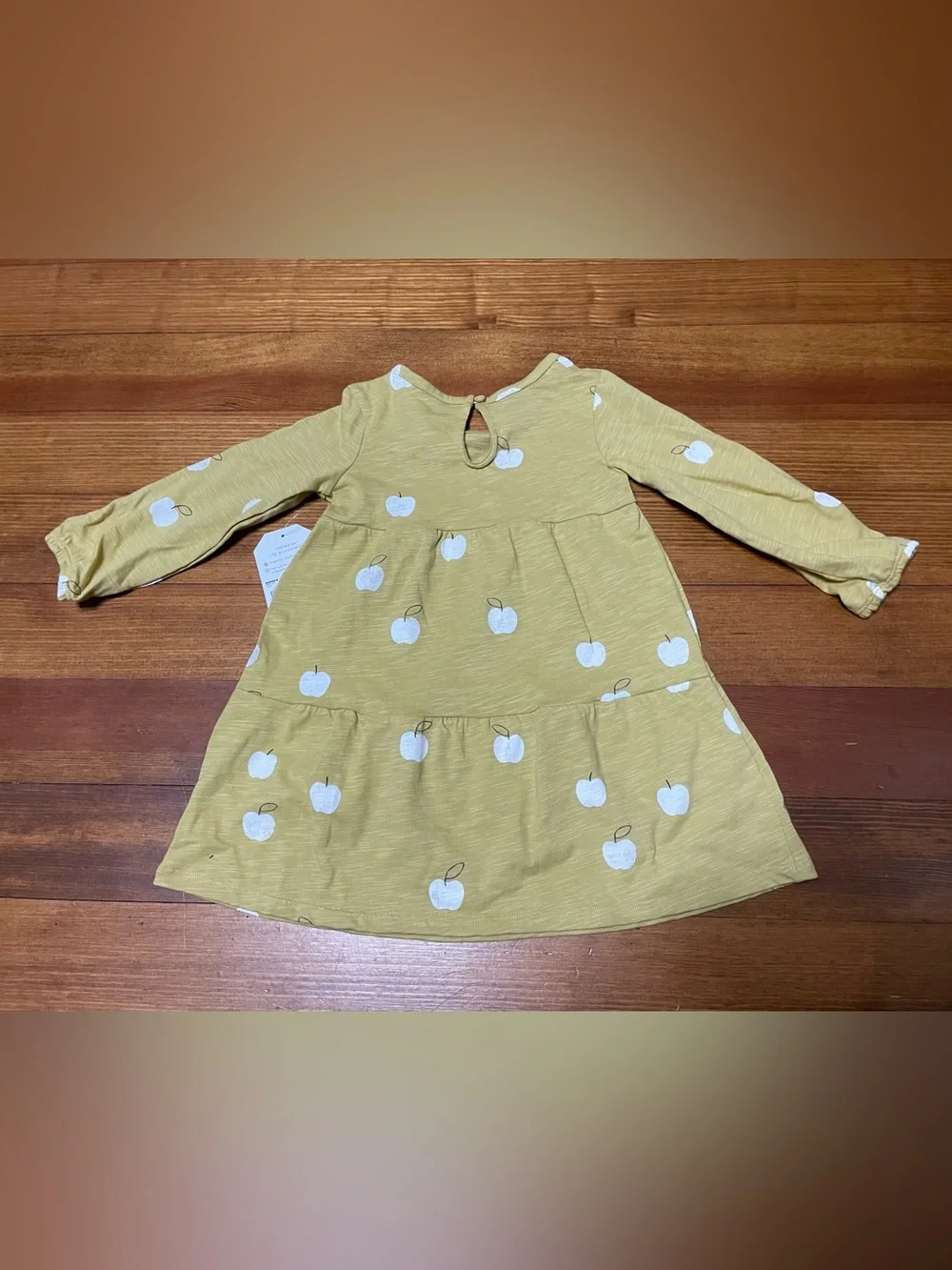NWT Little Co by Lauren Conrad Long-Sleeve Mustard Apple Print Dress 18 Months